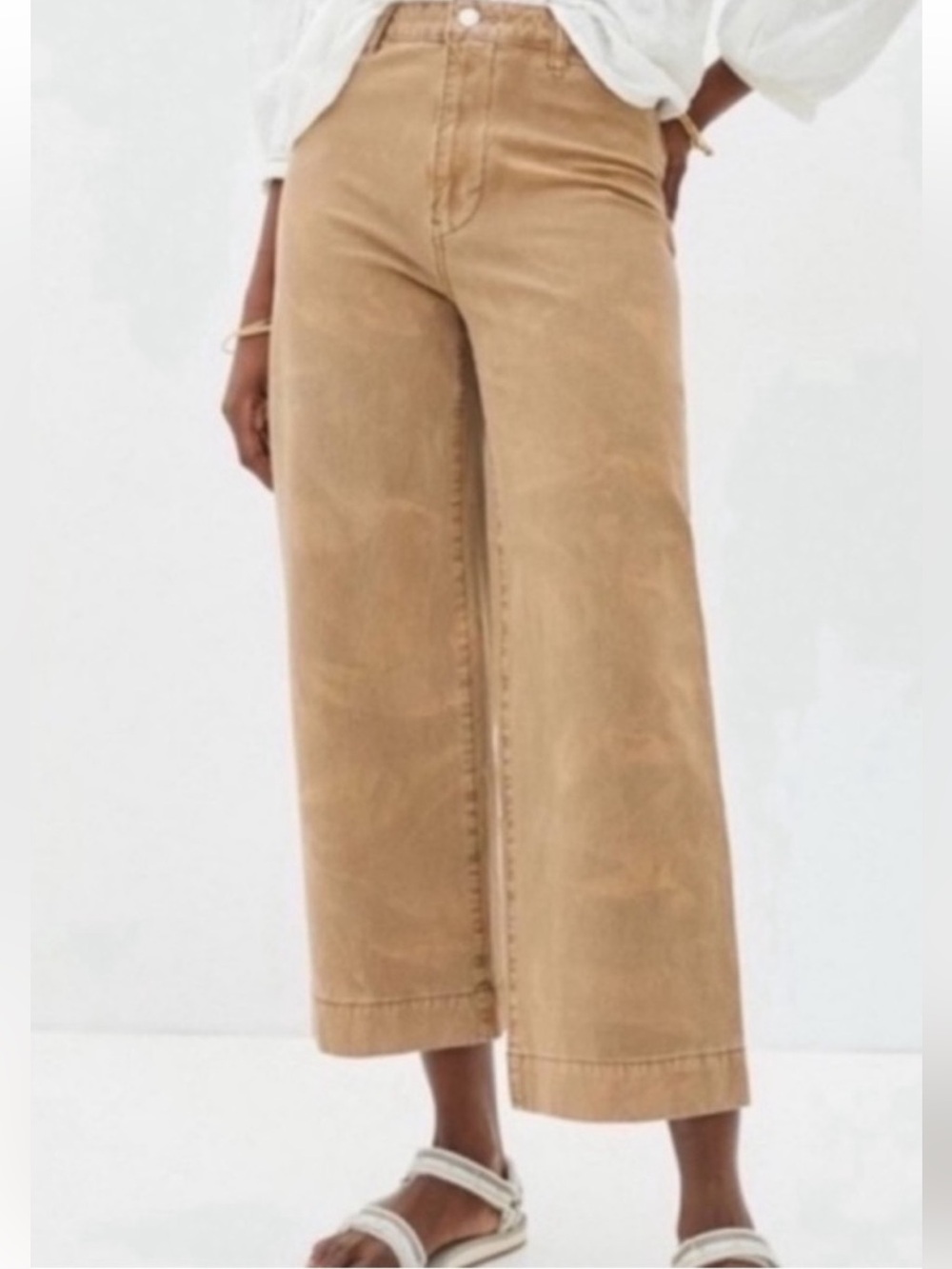Anthropologie Pilcro James Cropped Wide Leg Pants Taupe 27 Like New
